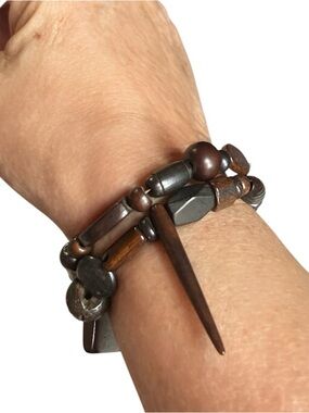 The King Crab - Handmade Brown Carved  Natural Buffalo Beads Bracelet OSFM